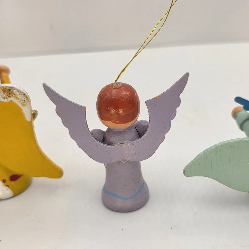 VTG Wood Angel Ornament Lot Hand Painted‎ Christmas Choir Missing Instruments